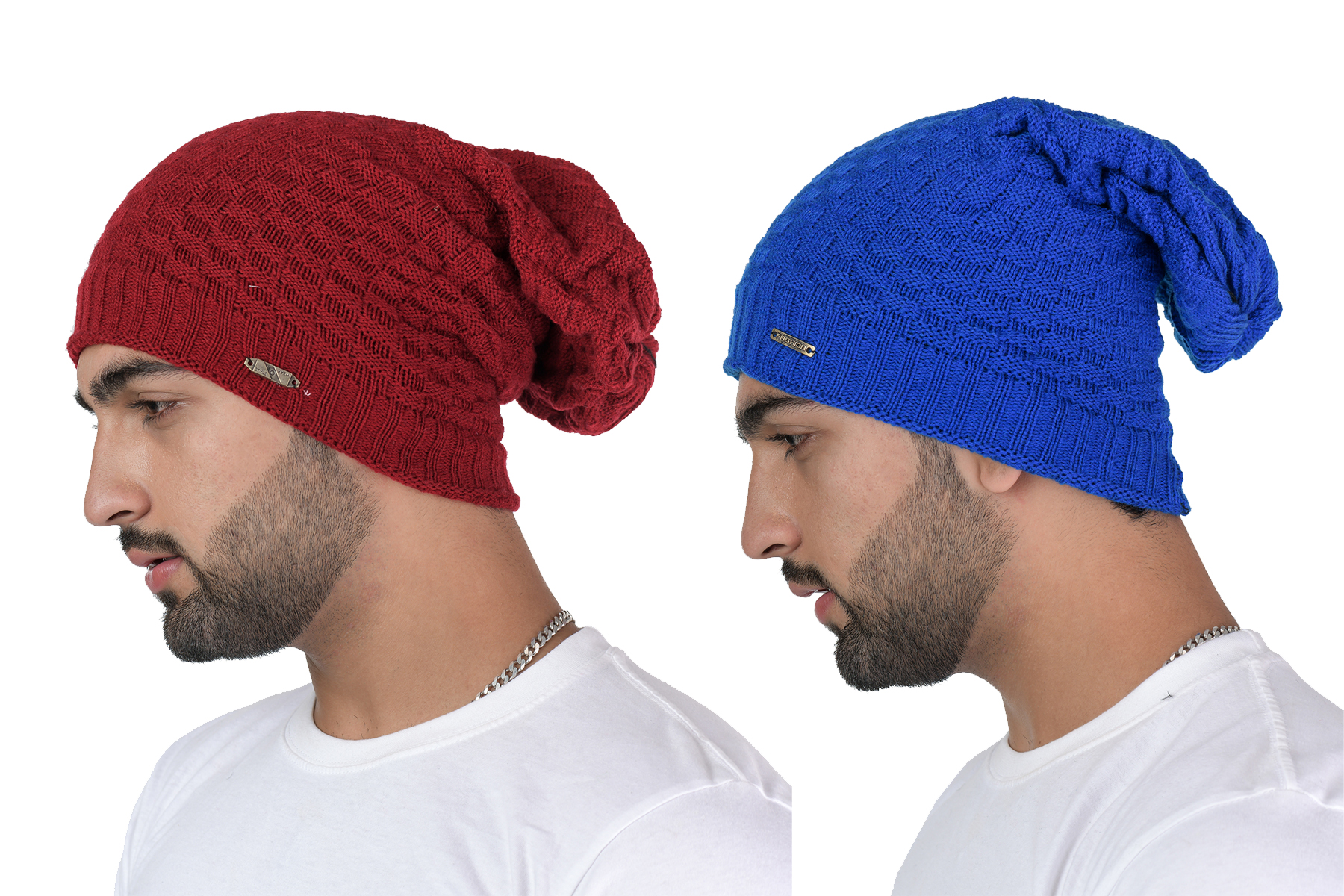 Buy Woolen CAP Check Design for Men/Unisex (FAR Inside Snow Proof) Rblue+Mahroon pack of 2
