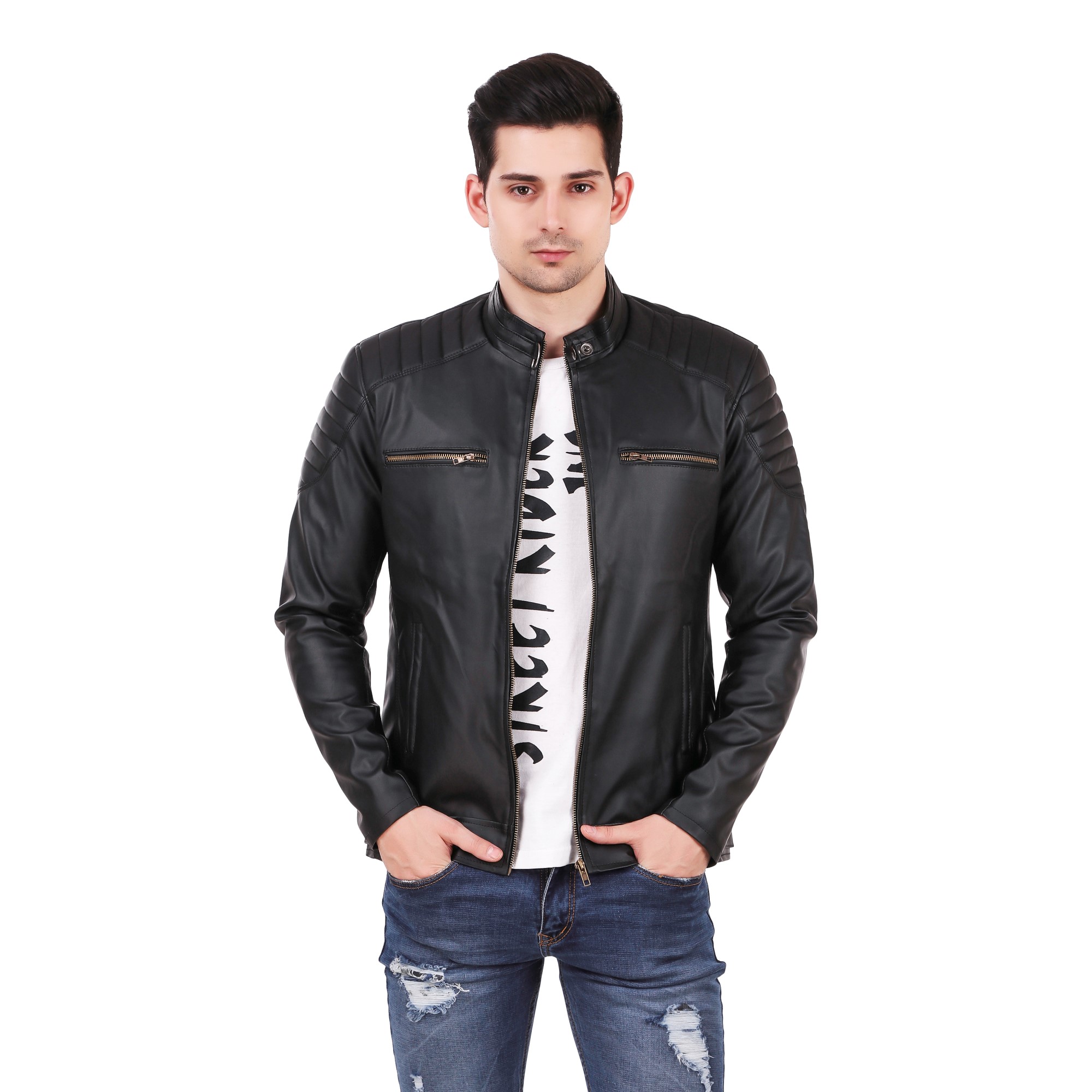 Buy Leather Retail Black Designer Digital Printed Faux Leather Jacket ...