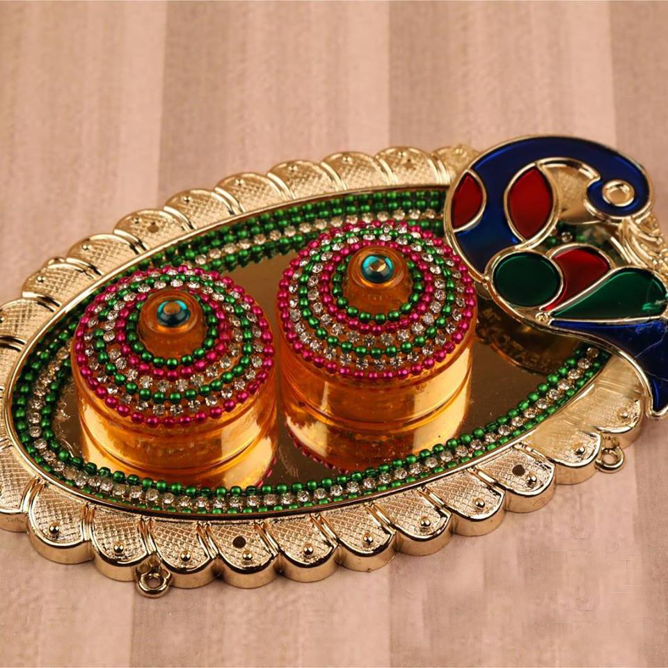 Buy Itiha Puja Thali Pooja Thali Aarti Thali Peacock Design Golden 7.5