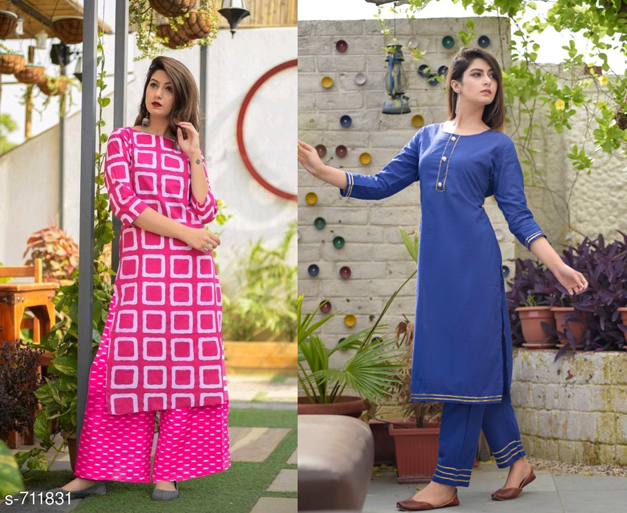 Buy Dhruvi Party Wear Cotton Kurta with Palazzo Combo Set for Women ...