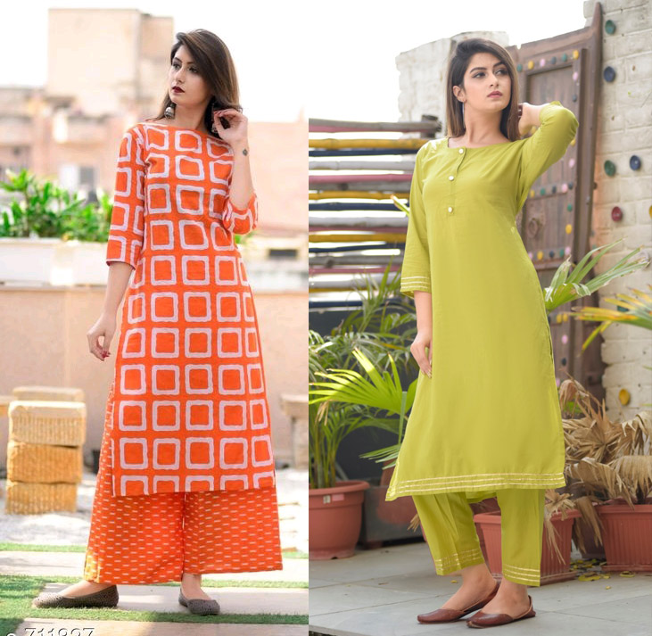 Buy Dhruvi Party Wear Cotton Kurta with Palazzo Combo Set for Women ...