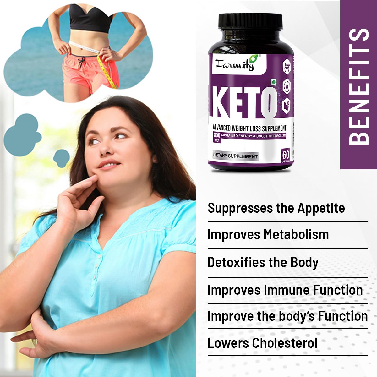 Buy Farmity Keto Advanced Weight Loss Supplement (With CLA 60) Sustains
