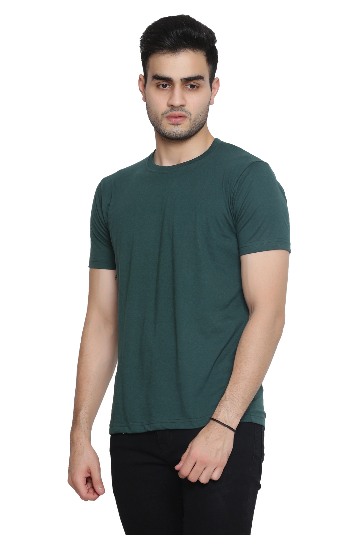 Buy GENTINO Men's Plain Bottle Green Pure Cotton T-Shirt Online @ ₹329 ...
