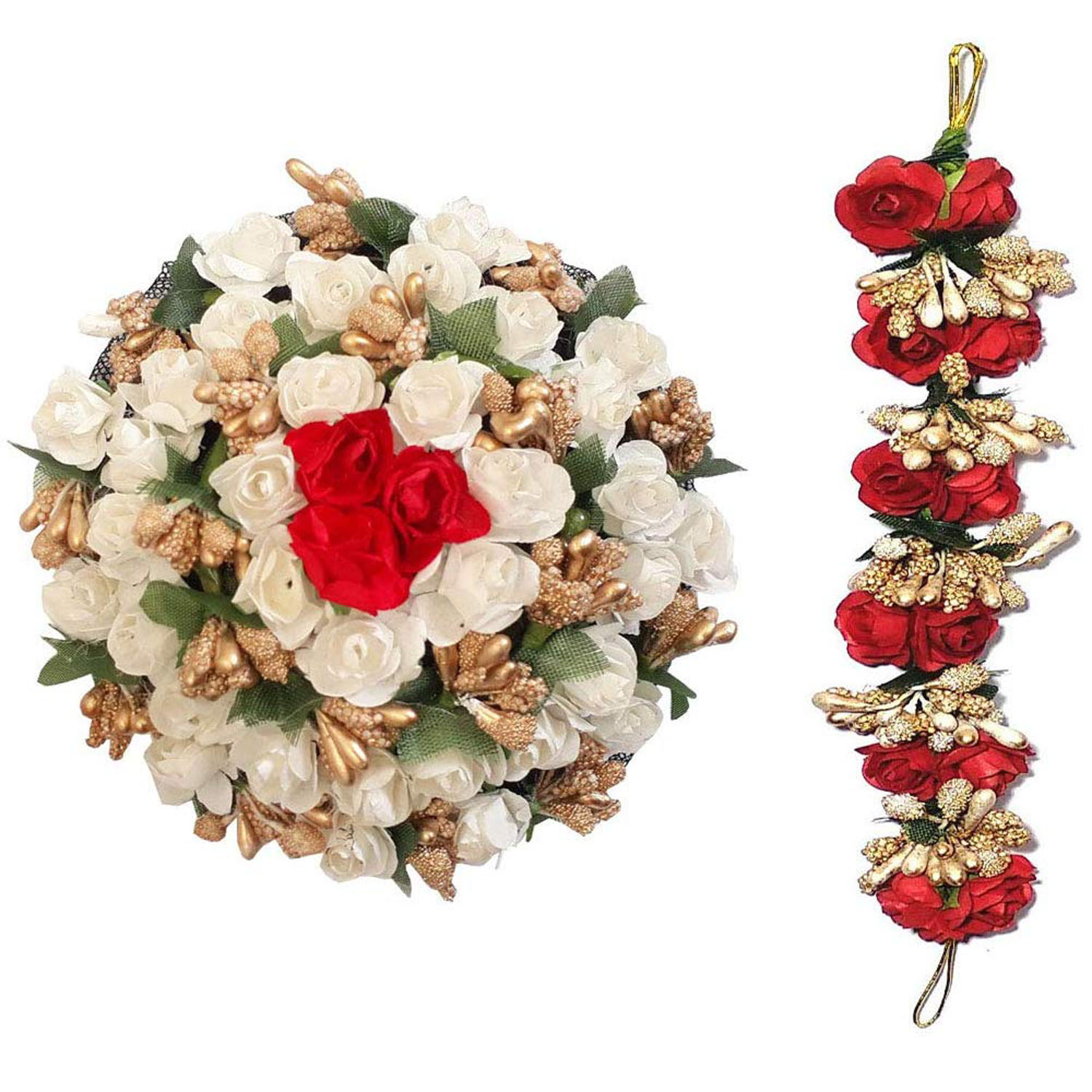 Buy Maahal Full Juda Bun Hair Flower Gajra and Red White gajra Combo ...