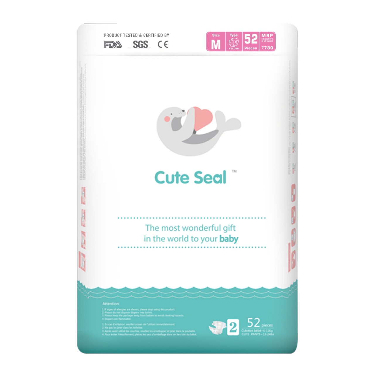 Buy Cute Seal Canadian Premium Baby Diapers Medium 52Pcs (Velcro