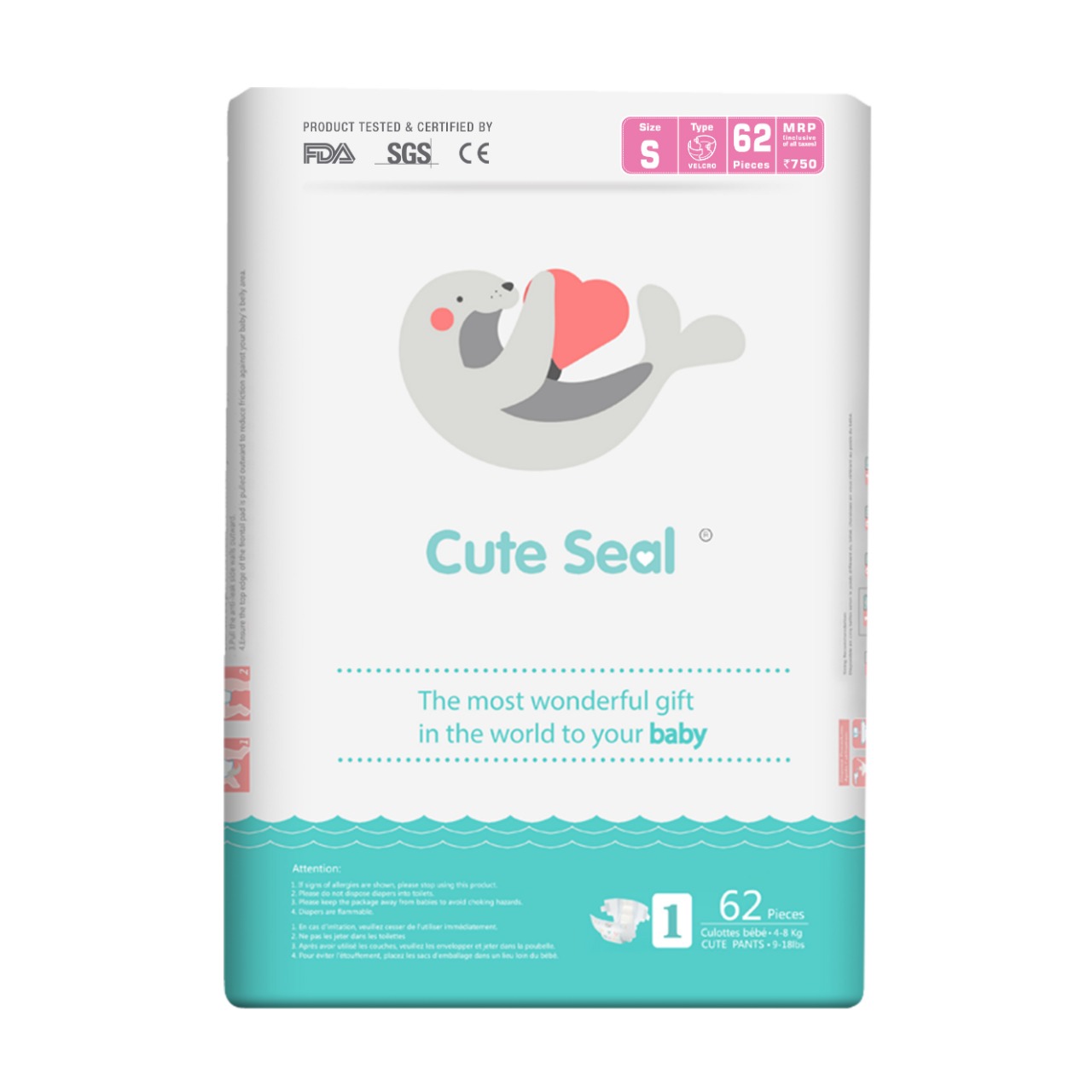 Buy Cute Seal Canadian Premium Baby Diapers Small 62 Pcs (Velcro