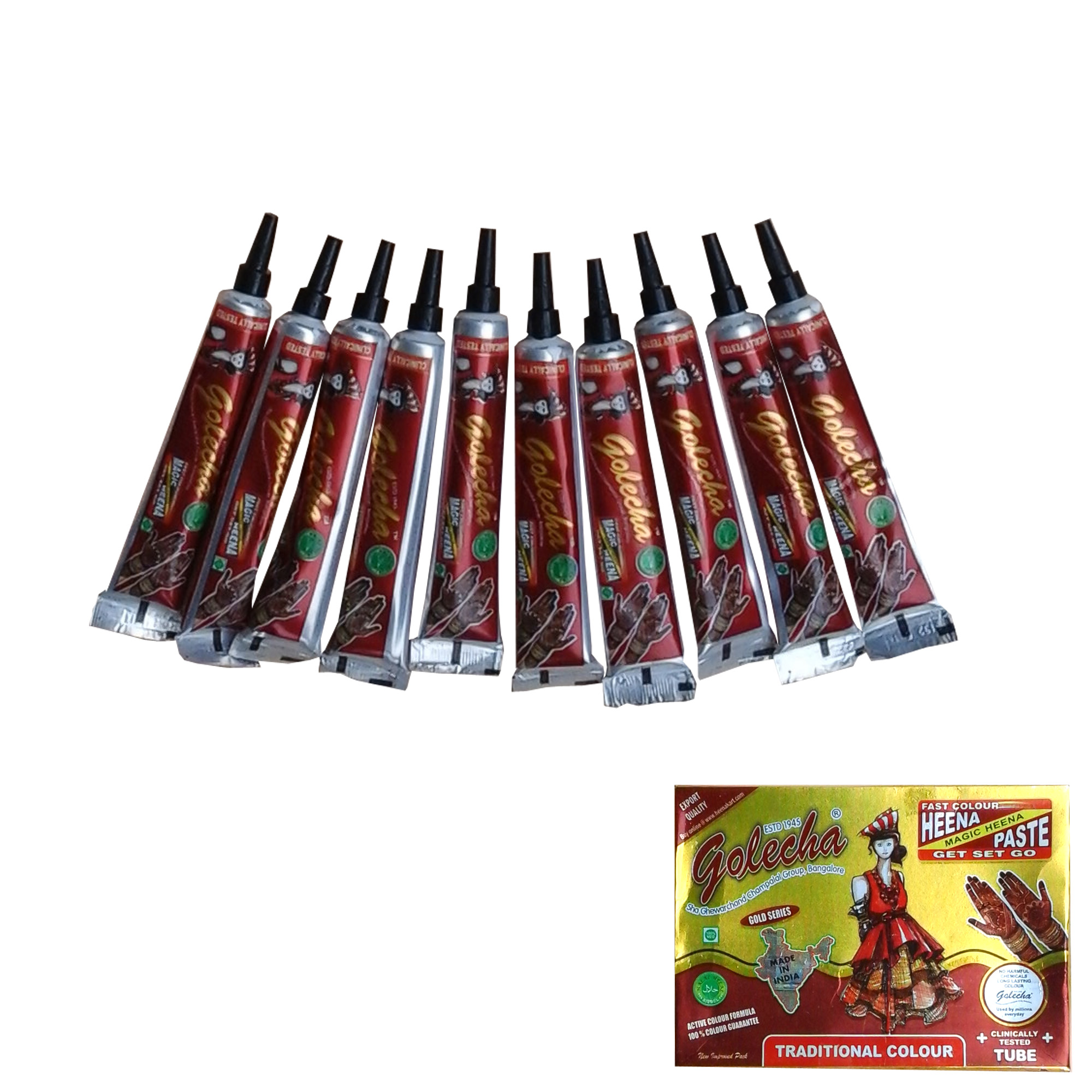Buy 10 Tubes Golecha Red Henna Mehandi Tube Tattoos Body Instant Dark ...