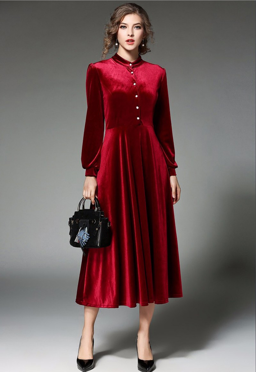 Buy Vivient Women Maroon Buttoned Velvet Dress at shopclues.com