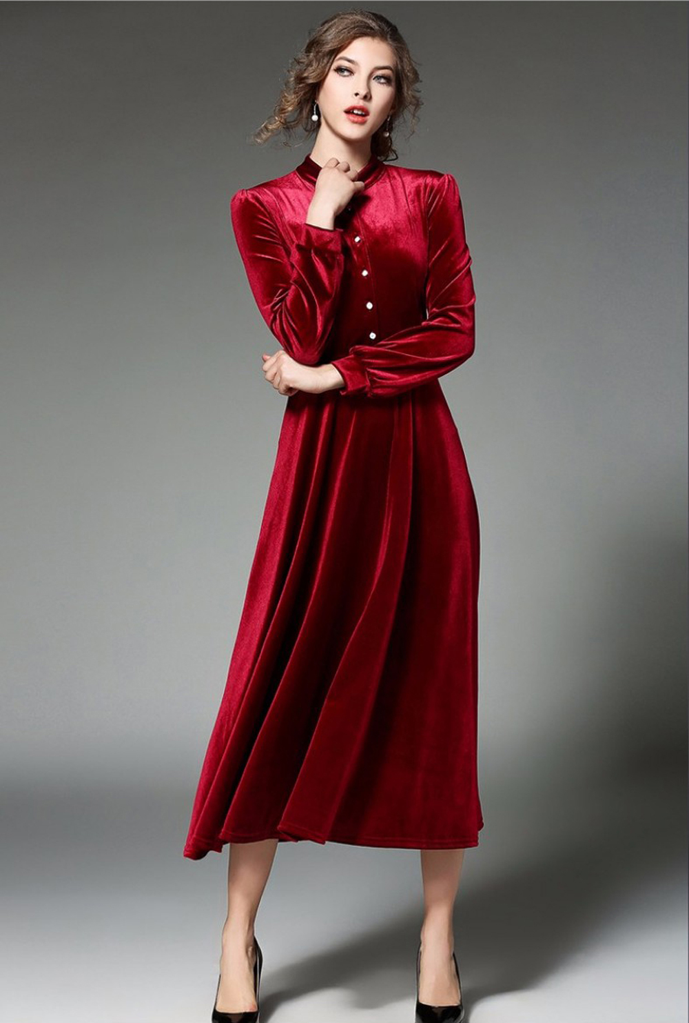 Buy Vivient Women Maroon Buttoned Velvet Dress at shopclues.com