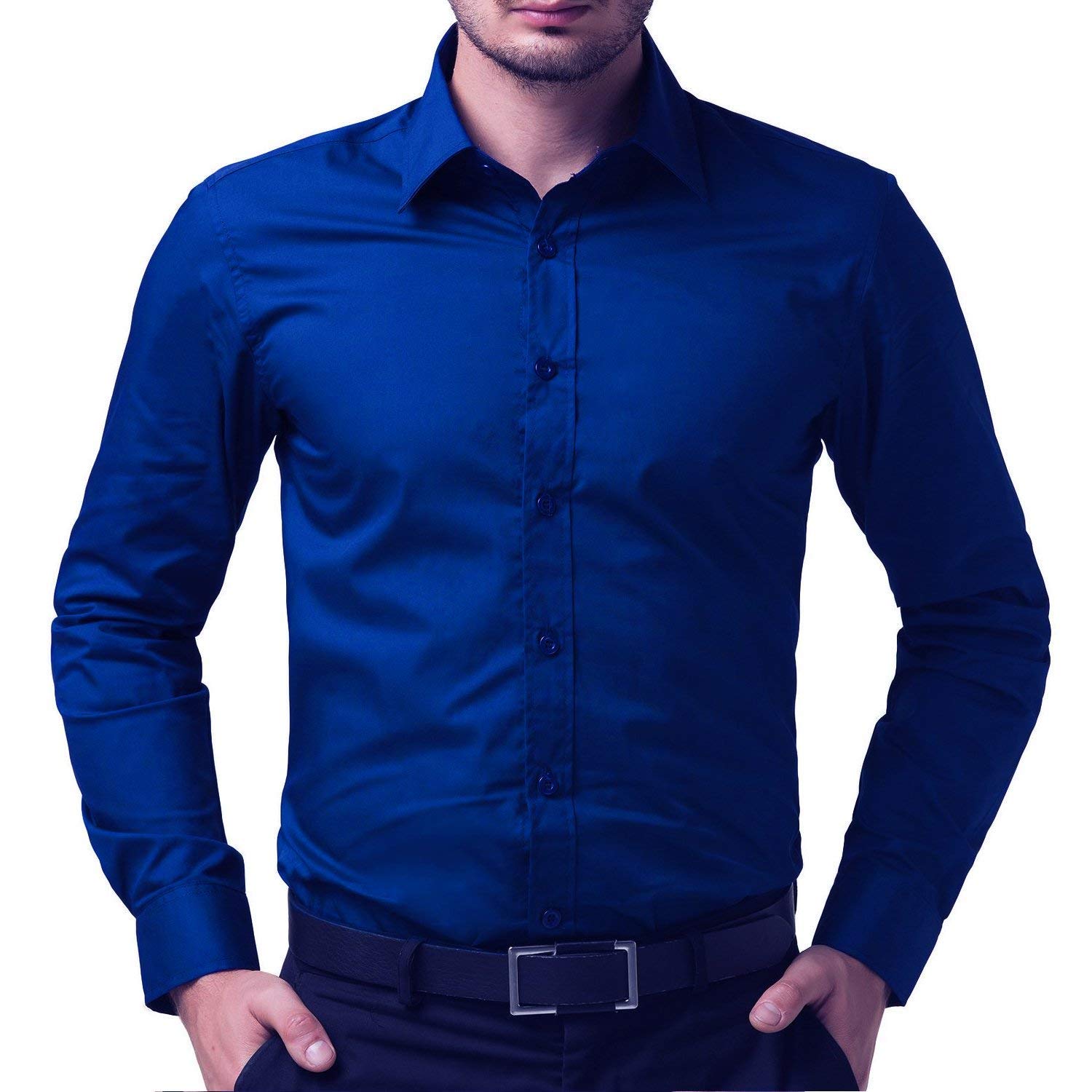 Buy Men Moments Formal Royal Blue Full Sleeve Cotton Solid Shirt For ...
