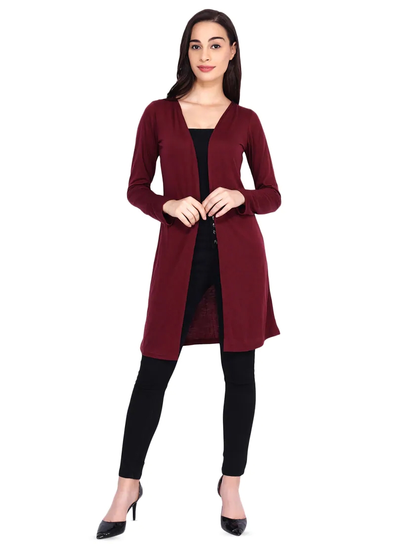 Vivient Women Red Full Sleeve Long Shrug