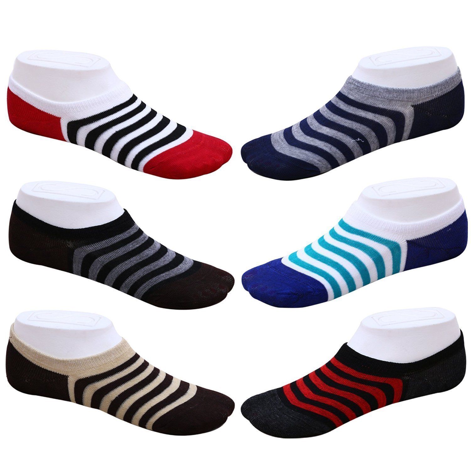 Dlt Men\'s Loafer Socks No Show Socks Striped Socks Pack Of 6