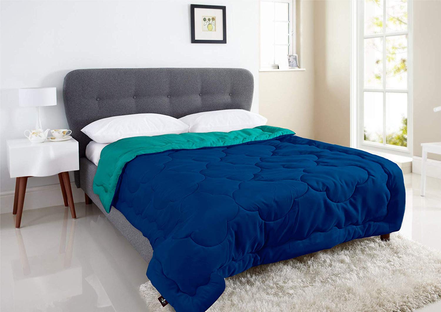 Buy I Wish Microfibre Reversible 250 Gsm Winter Comforter Blanket Quilt Lightweight Duvet (Teal