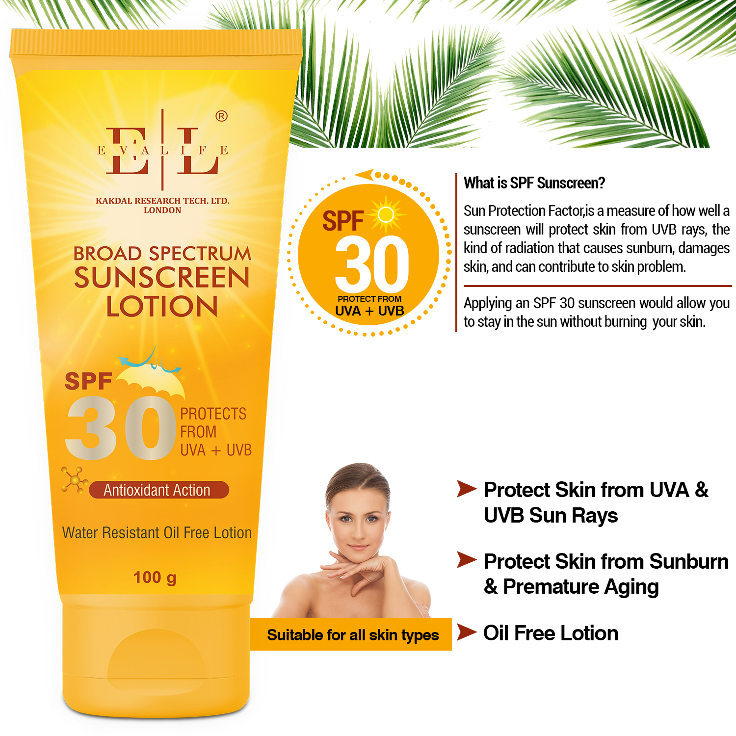 Buy Evalife Sunscreen Lotion With Uva And Uvb Protection, Spf 30 - 100 ...