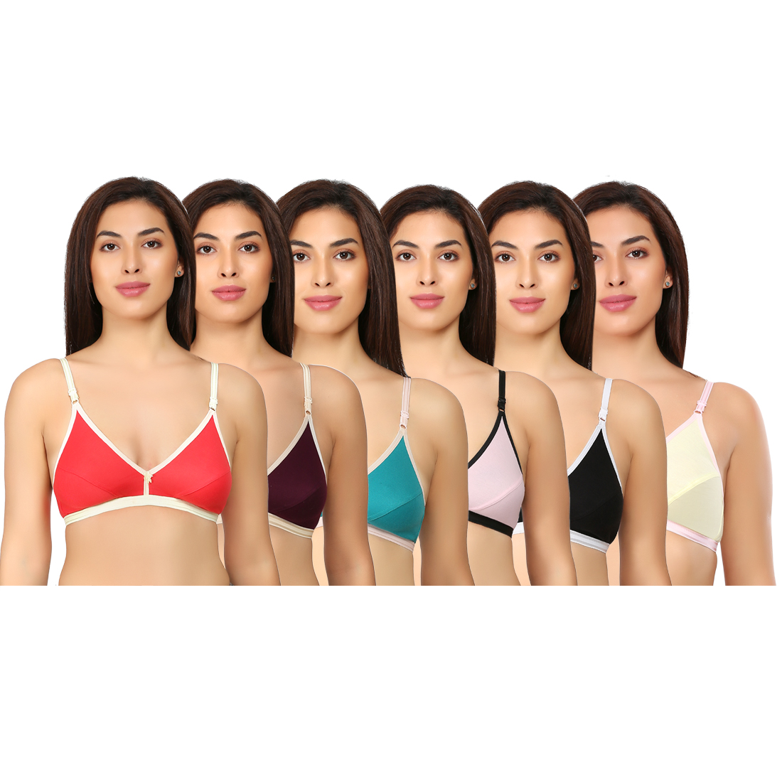 Buy SK Dreams Multi Color Cotton Set of 6 Women's Bra Combo Online