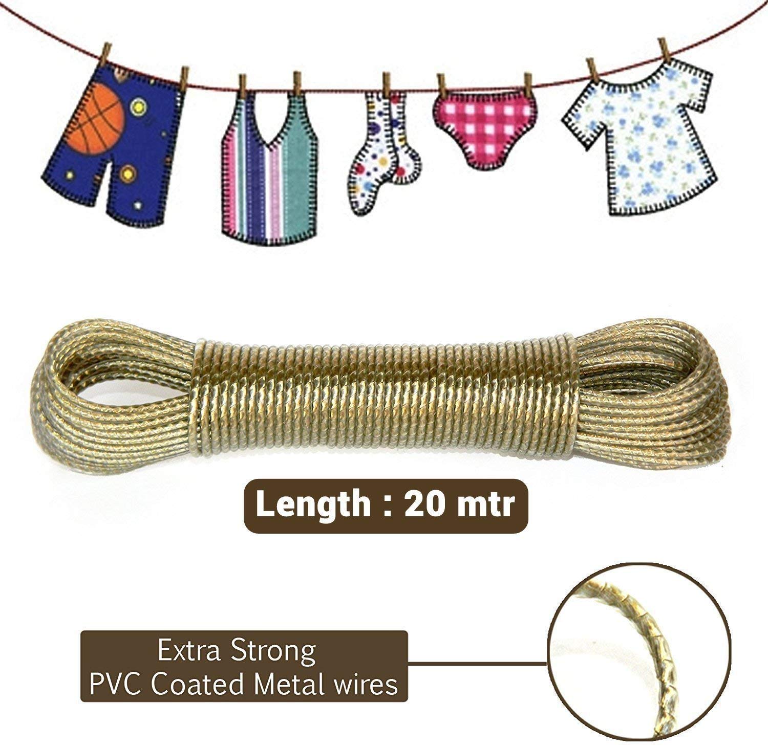 Buy ASU 20 meter PVC Coated Steel Anti-Rust Wire Rope Washing Line ...