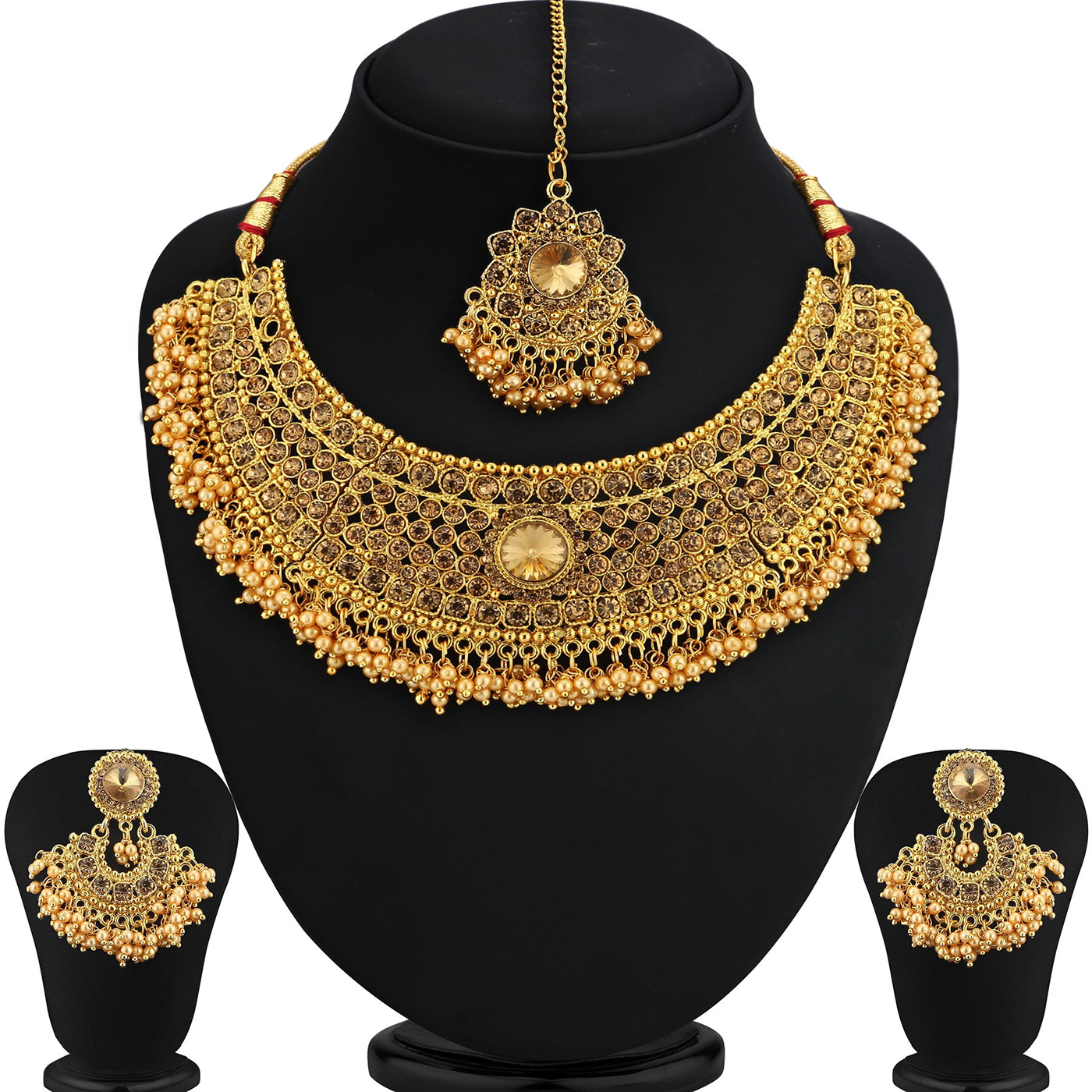 Buy Sukkhi Alloy Gold Plated Australian Diamond Choker Necklace Combo 