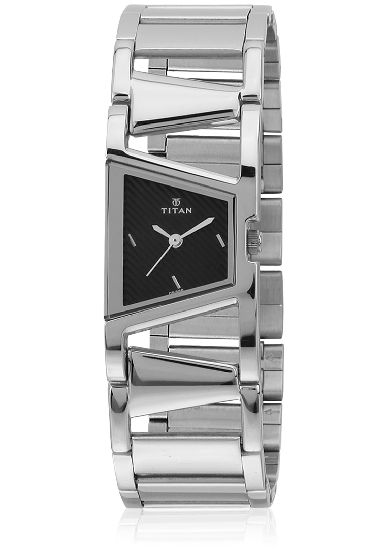 Titan Women Black Silver Stainless Steel Analog Watch