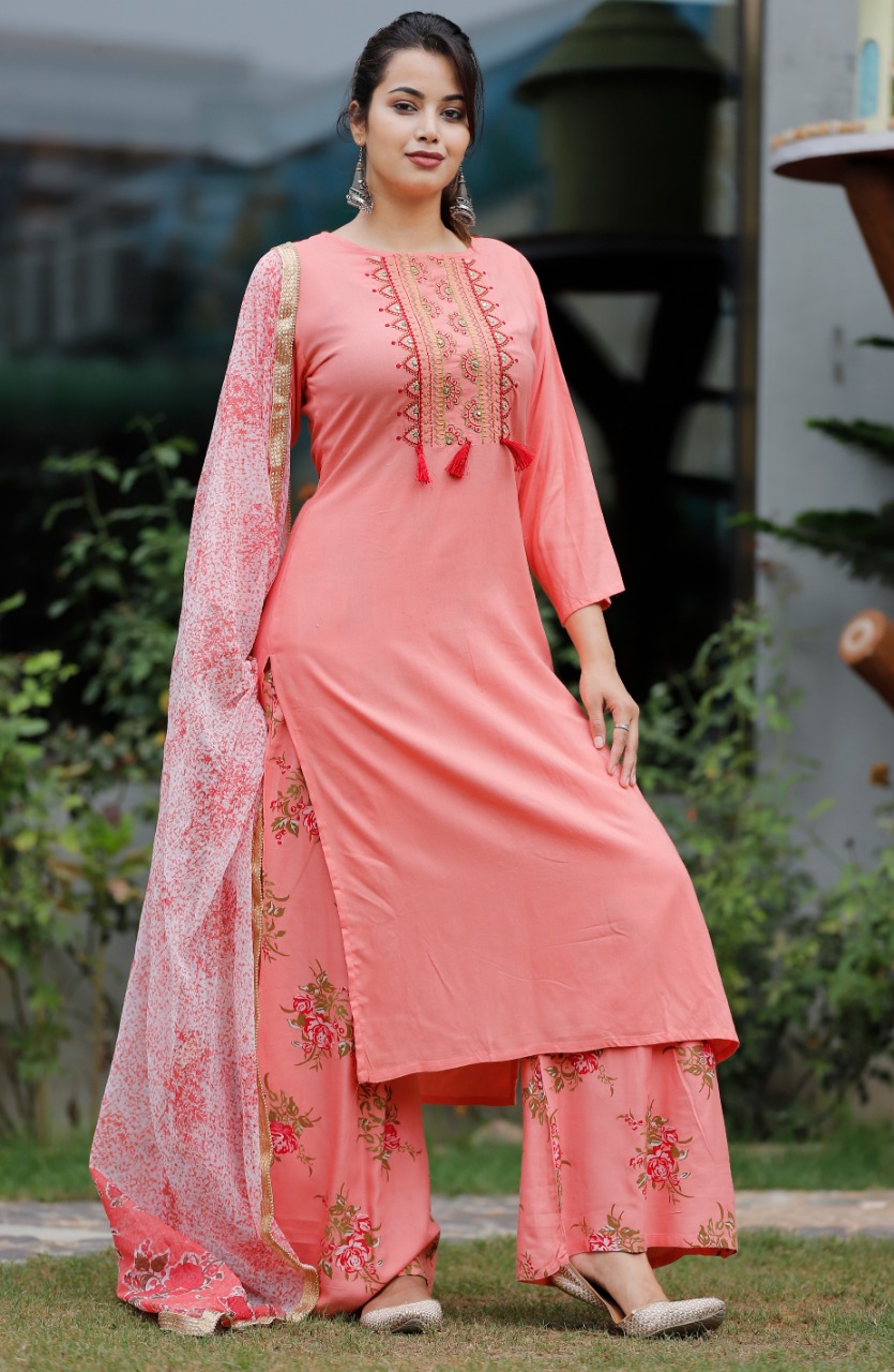 Buy Cotton Kurti With Palazzo And Dupatta Online ₹1121 from ShopClues