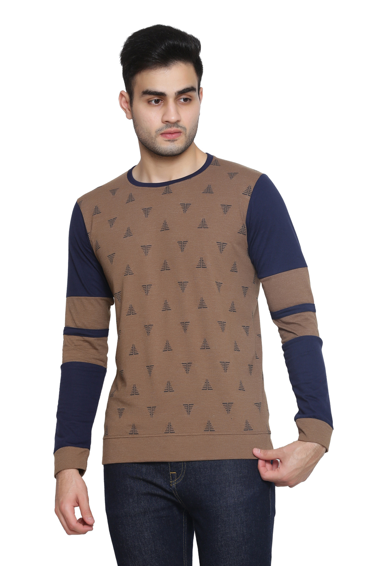 Buy Gentino Men's Brown Full Sleeve Casual Cotton T Shirt Online @ ₹399 ...