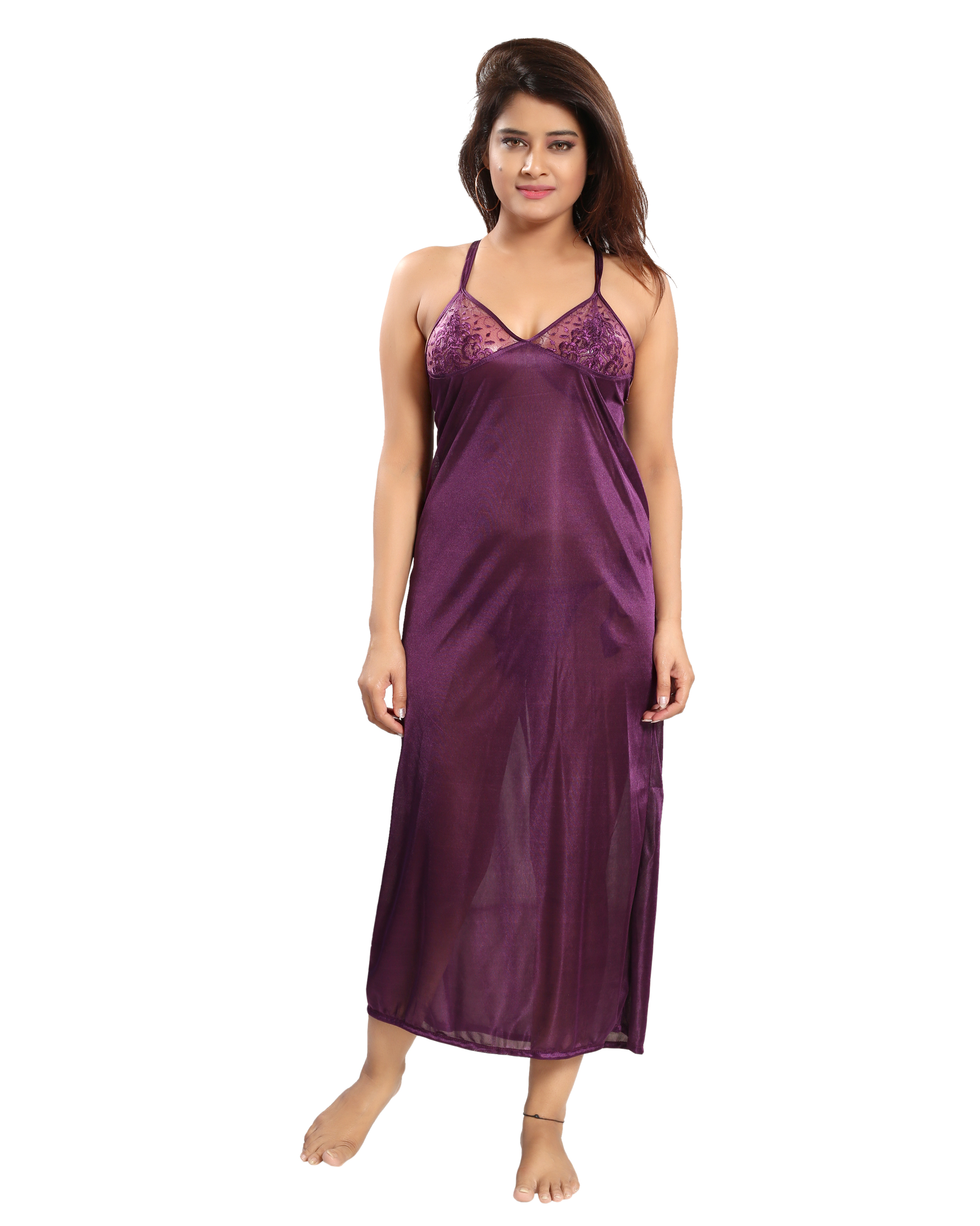 Buy Reposey Purple Satin Solid Nighty With Robe Bra And Panty Nightwear Sets Online ₹690 From 8269