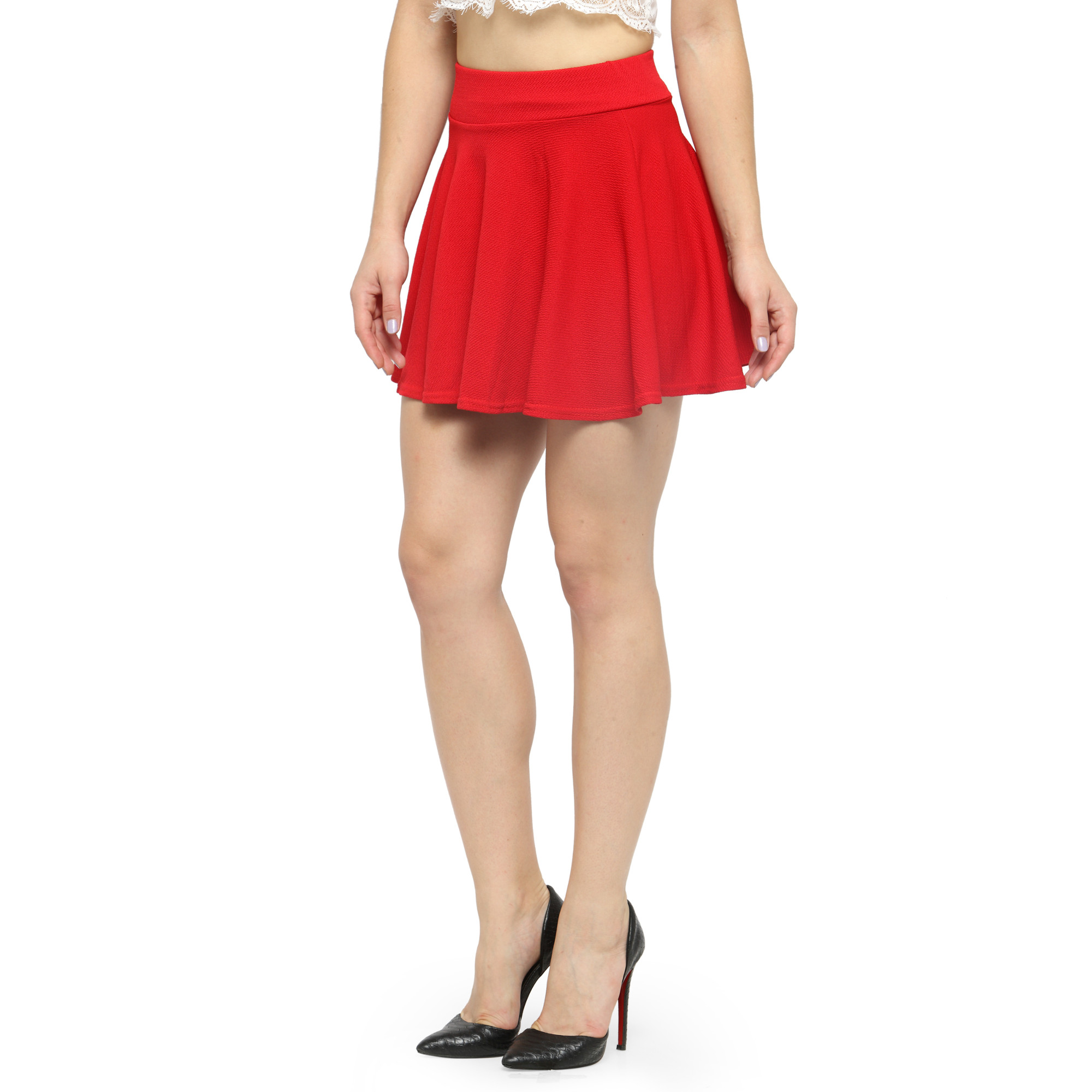Buy Nitein Mid Waist Flared Pleated Red Ruffle Skater Short Mini Skirt ...