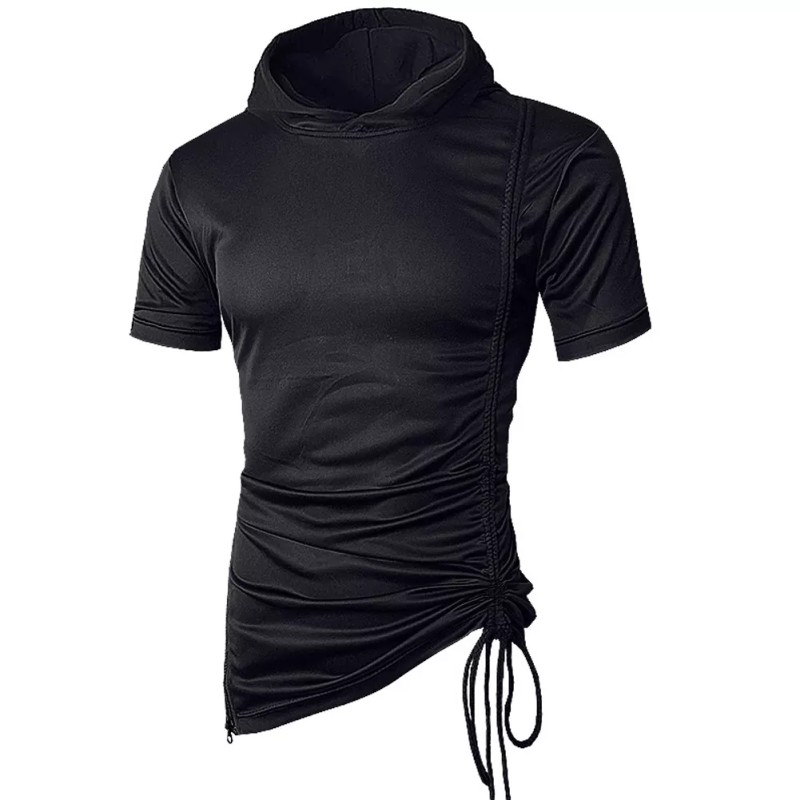 Pause Black Solid Round Neck Slim Fit Short Sleeve Men T Shirt