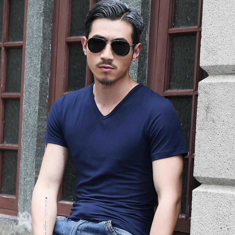 Buy Pause Blue Solid V Neck Slim Fit Short Sleeve Mens T Shirt Online ₹389 From Shopclues 5425