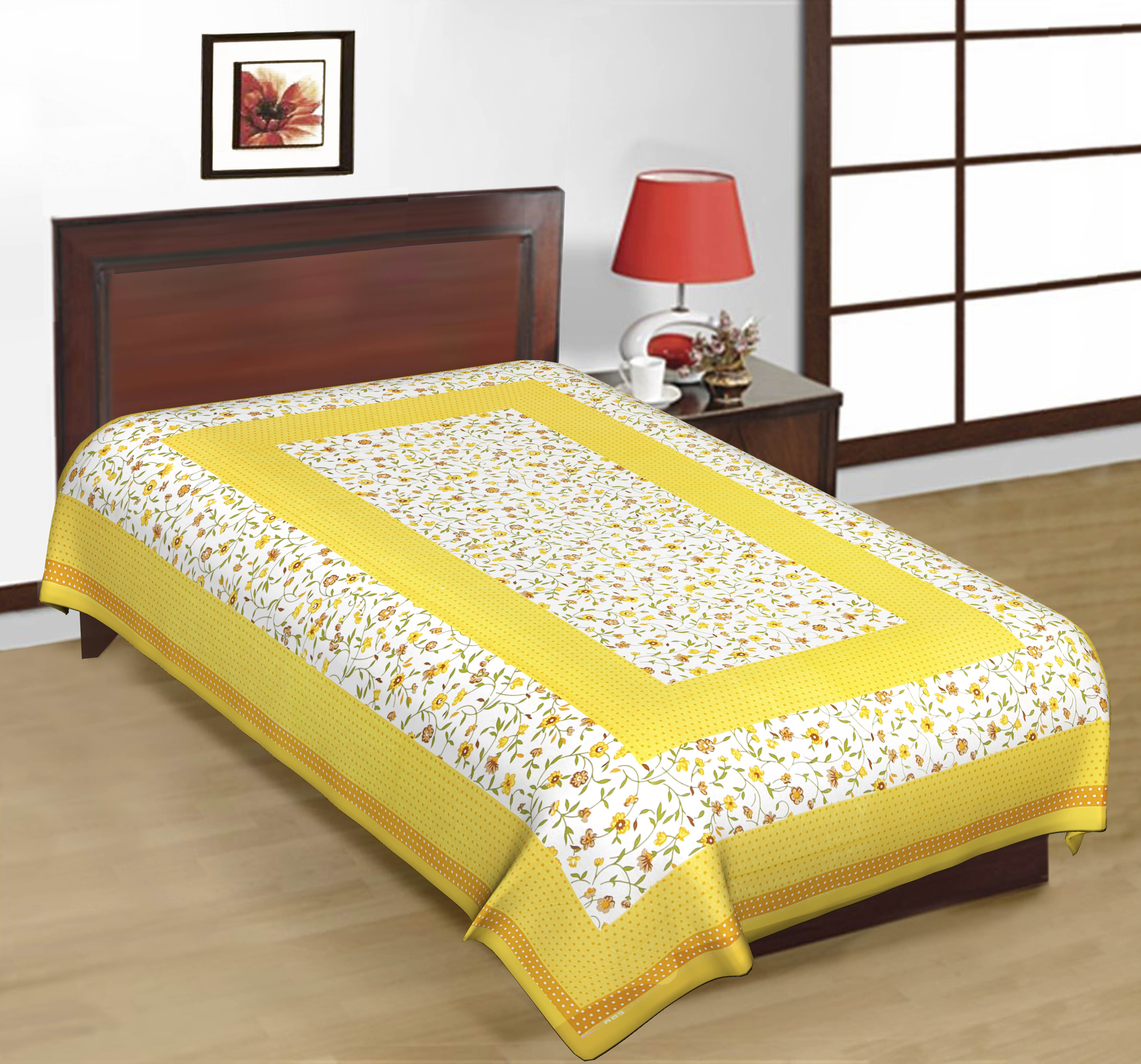 Buy Frionkandy 100 Cotton Jaipuri Sanganeri Rajasthani Yellow Floral Print Single Bed Sheet
