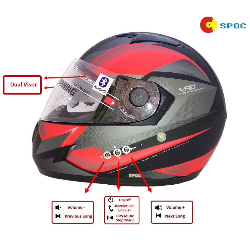 Buy Bluetooth Helmet With Call And Music Function, Dual Visor, Isi Mark