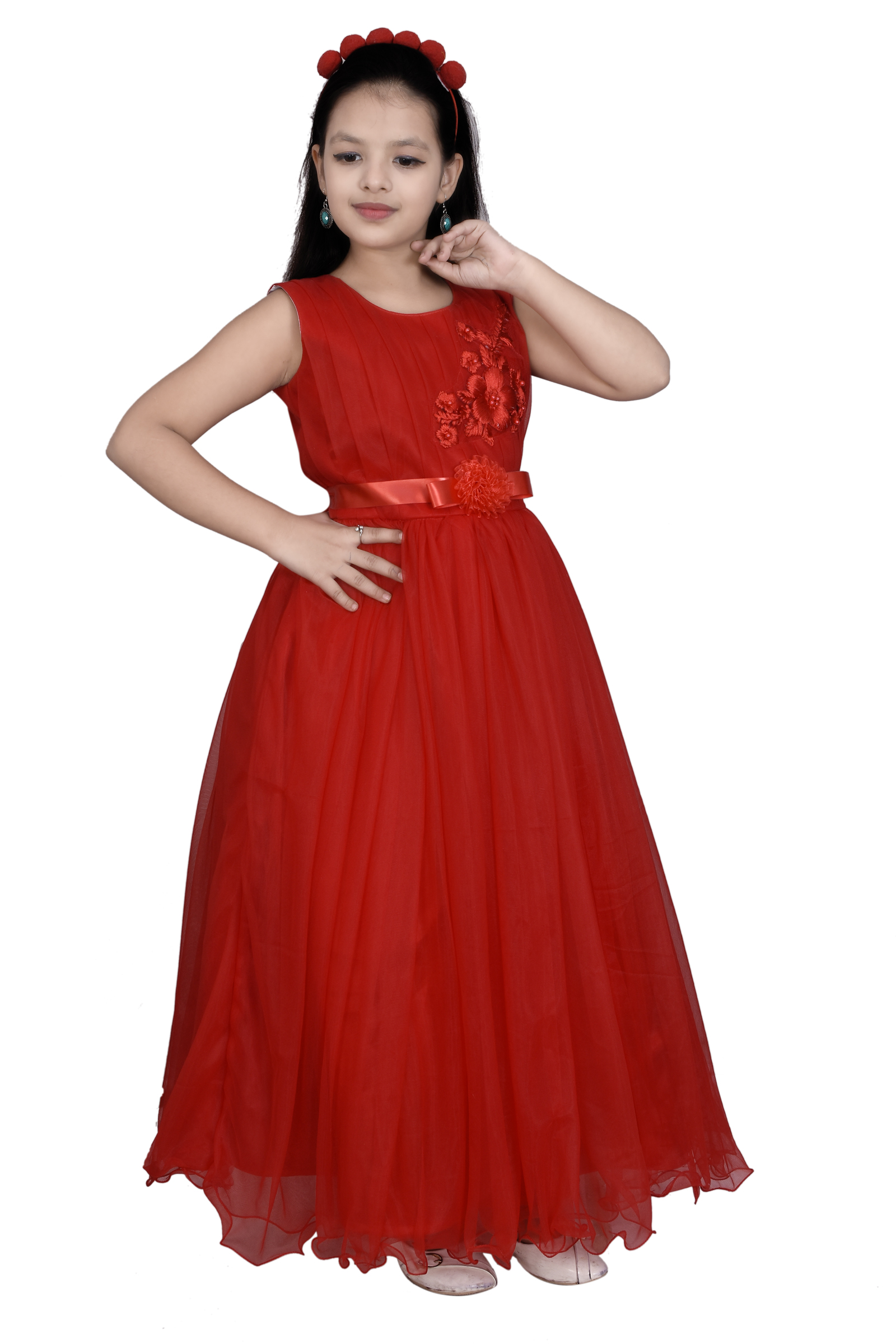 Buy Sky Heights' Girls Red Frock Gown Party Wear Dress for Kids Online ...