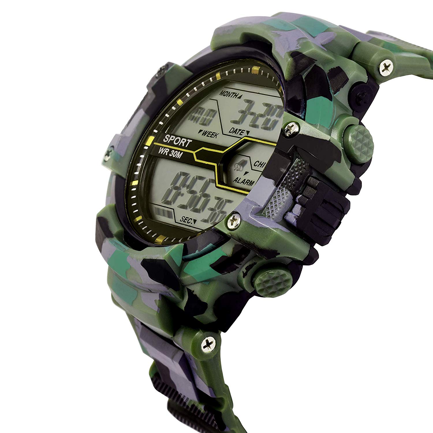 Buy Lorenz Digital Multicolor Dial Army Camouflage Green Strap Sports ...