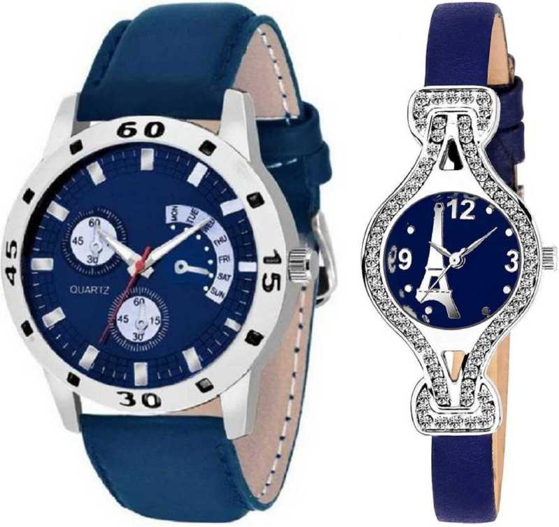 Men Women Couple Blue Analog Watch For Couple