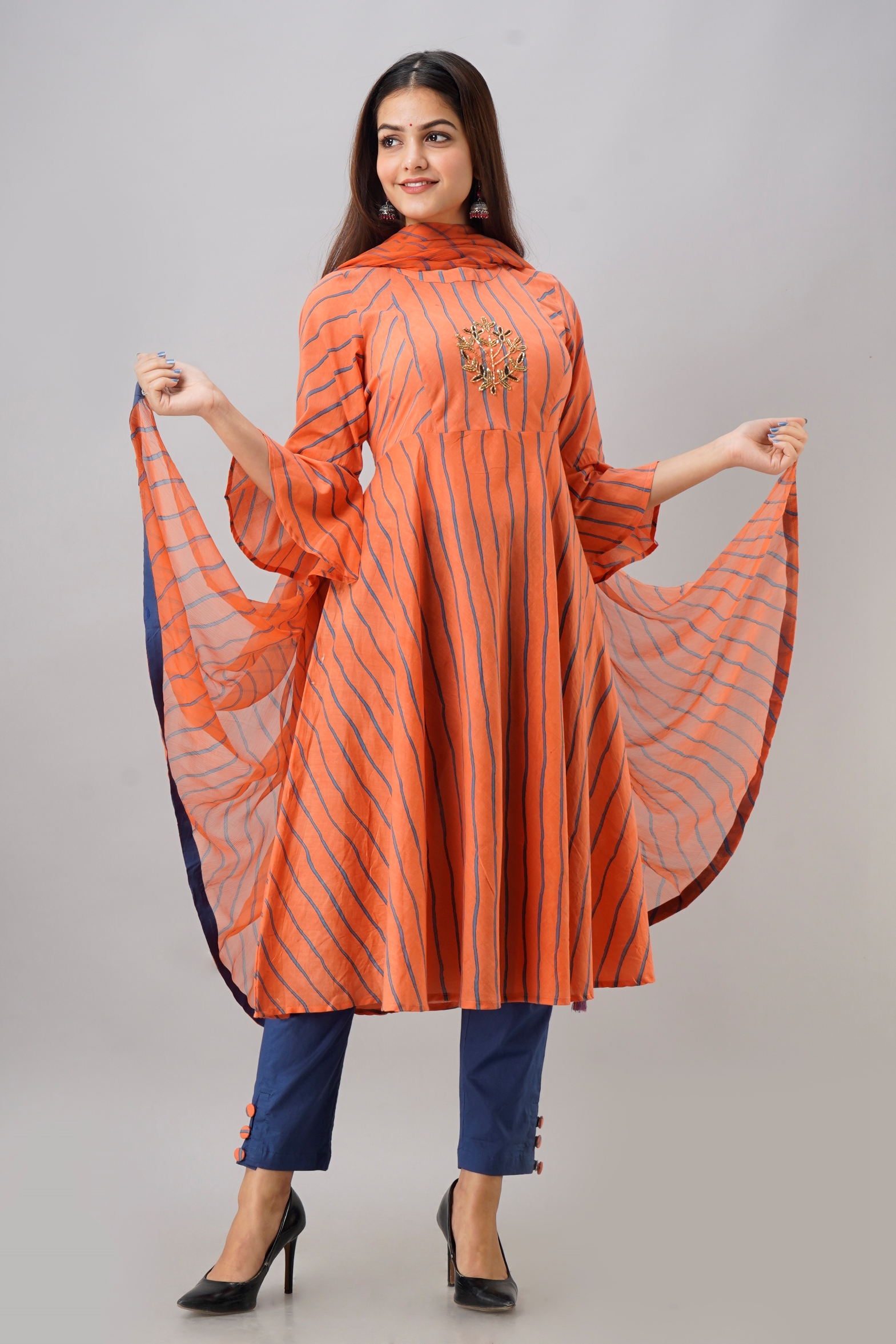 Pure Cotton Leheriya Effect Kurta Pant  and  Dupatta
