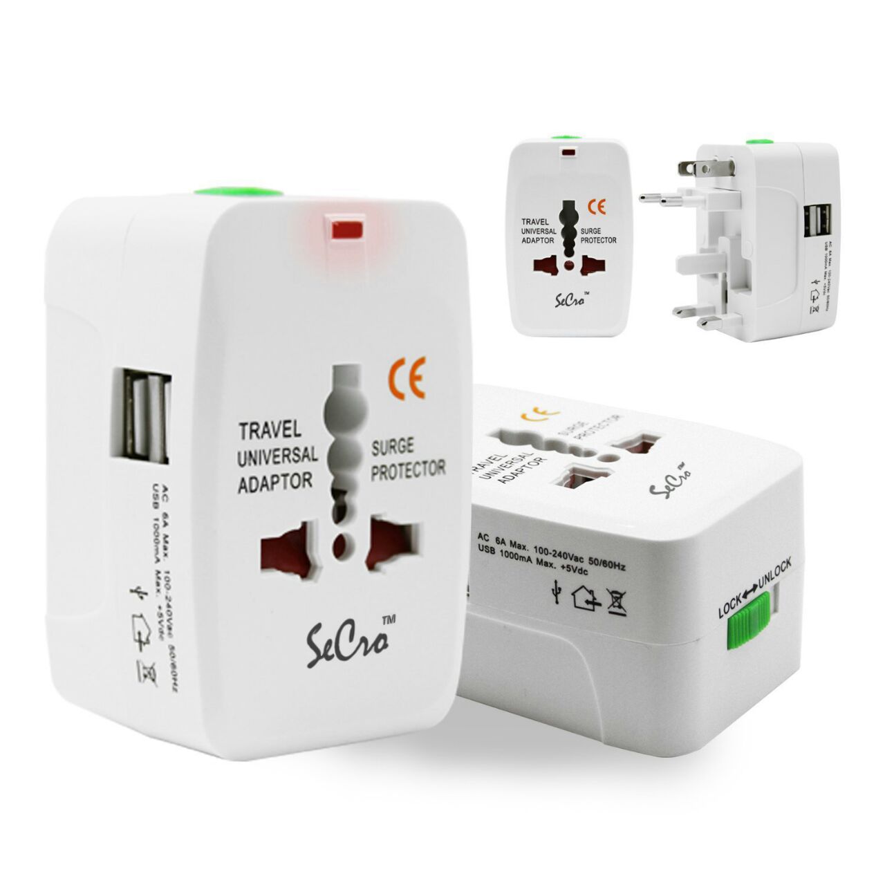 Universal Adaptor Worldwide Travel Adapter with Built In Dual USB Charger Ports All in one Chargers 100 240V
