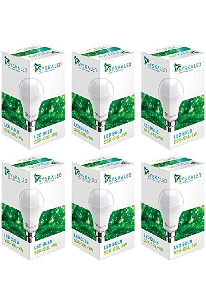 Syska Led Light 9w standard B22 Led bulb white, pack of 6