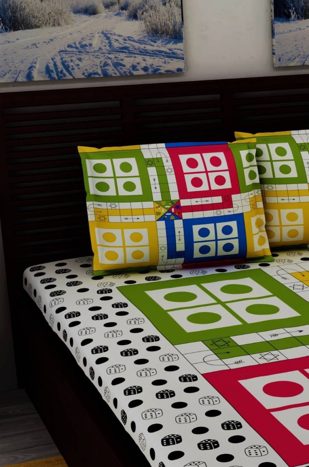 Buy FrionKandy Cotton 120 TC Multicolor Ludo Print Double Bed Sheet