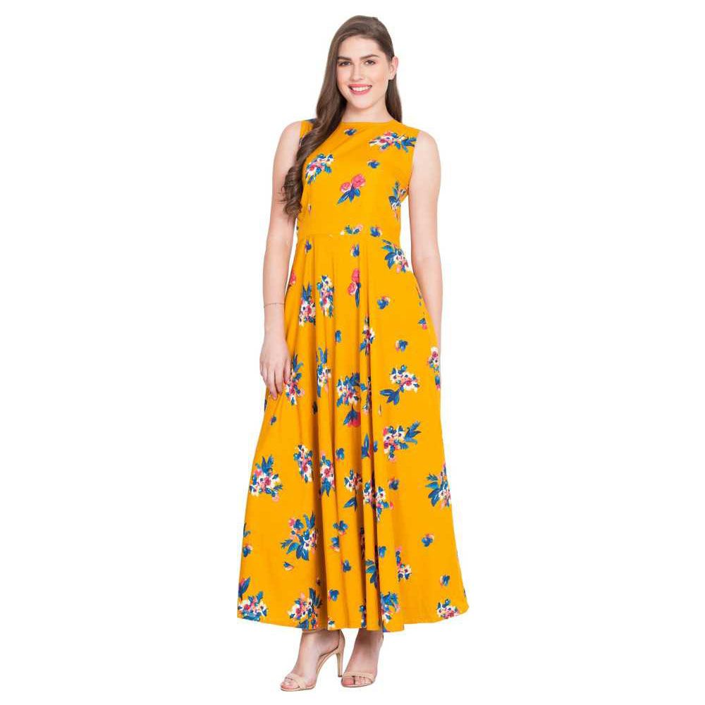 Buy Women Fit And Flare Yellow Maxi Dress Online @ ₹799 from ShopClues