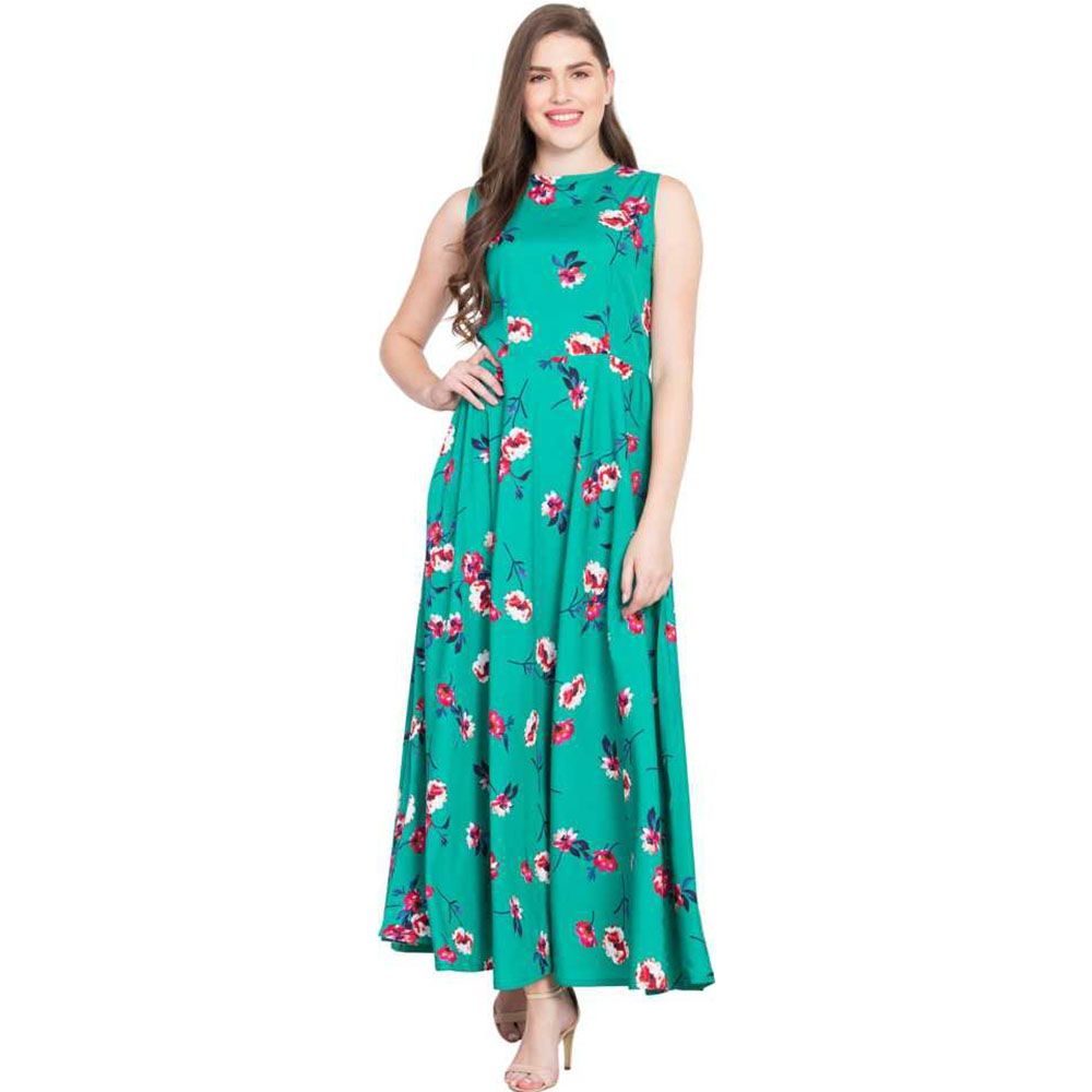 Buy Women Western Maxi Dress Floral Yellow Amp Sea Green Combo Online ...