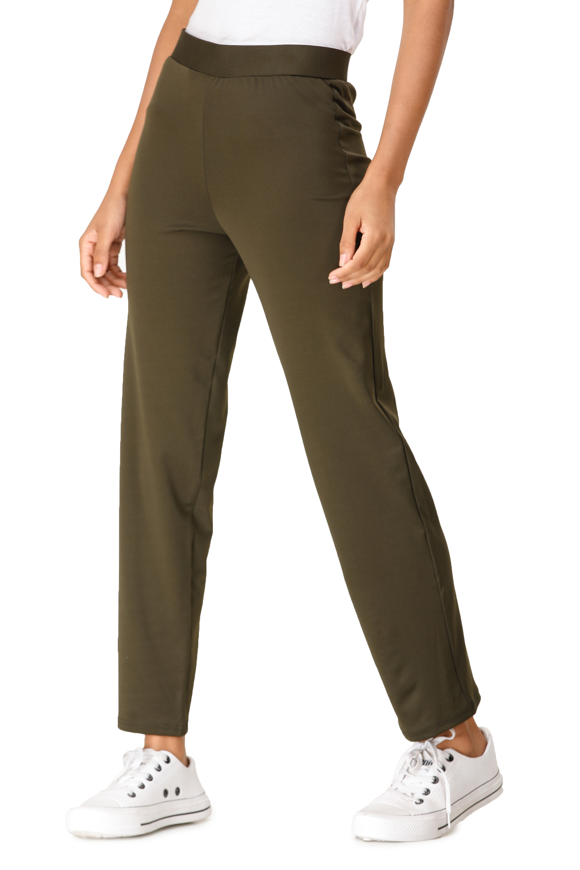 Buy Dechen Women's Polyester Blend Straight Fit Stretchable Olive Track