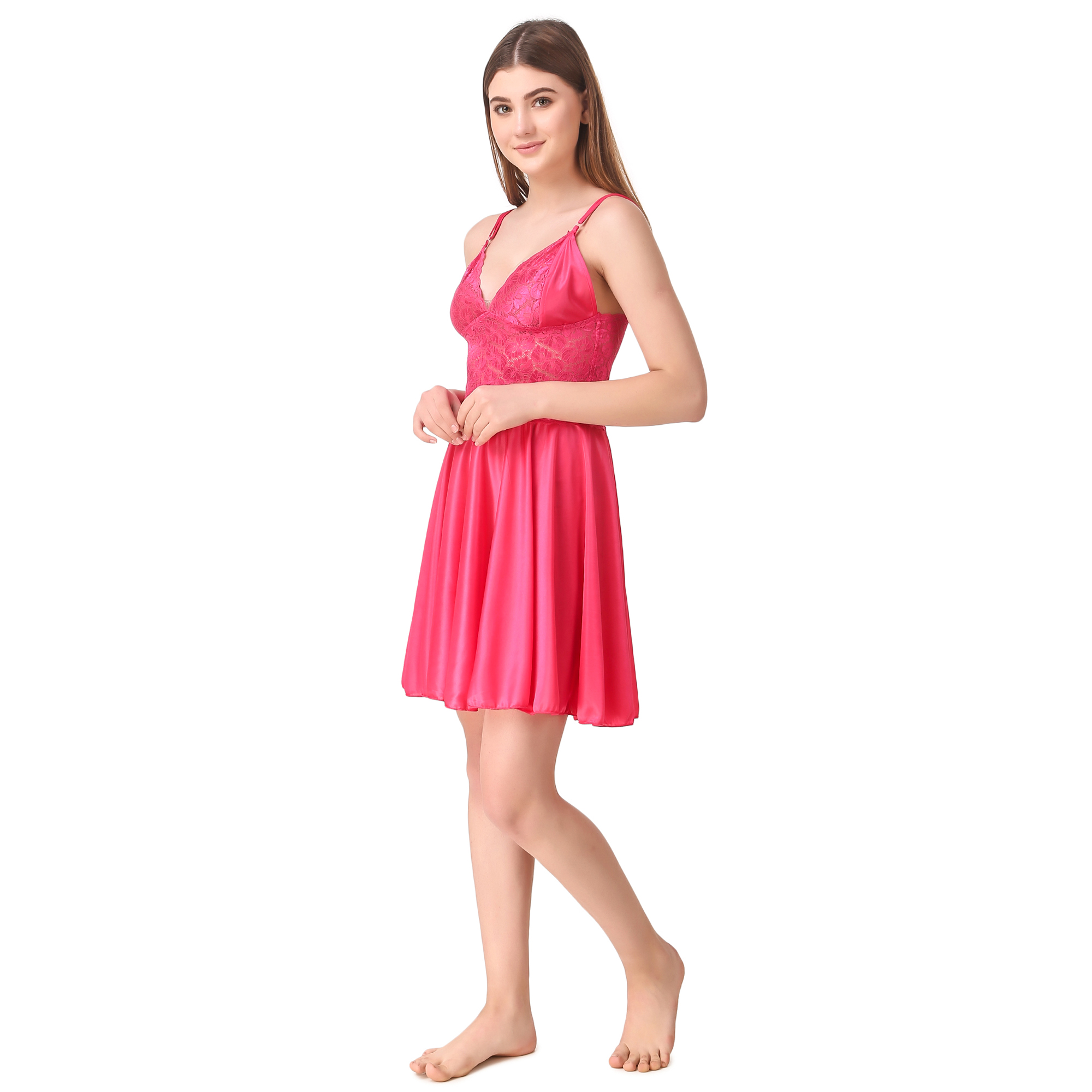 Buy Reposey Women's Satin Babydoll Nighty with Thong(Color-Pink) Online @ â¹310 from ShopClues