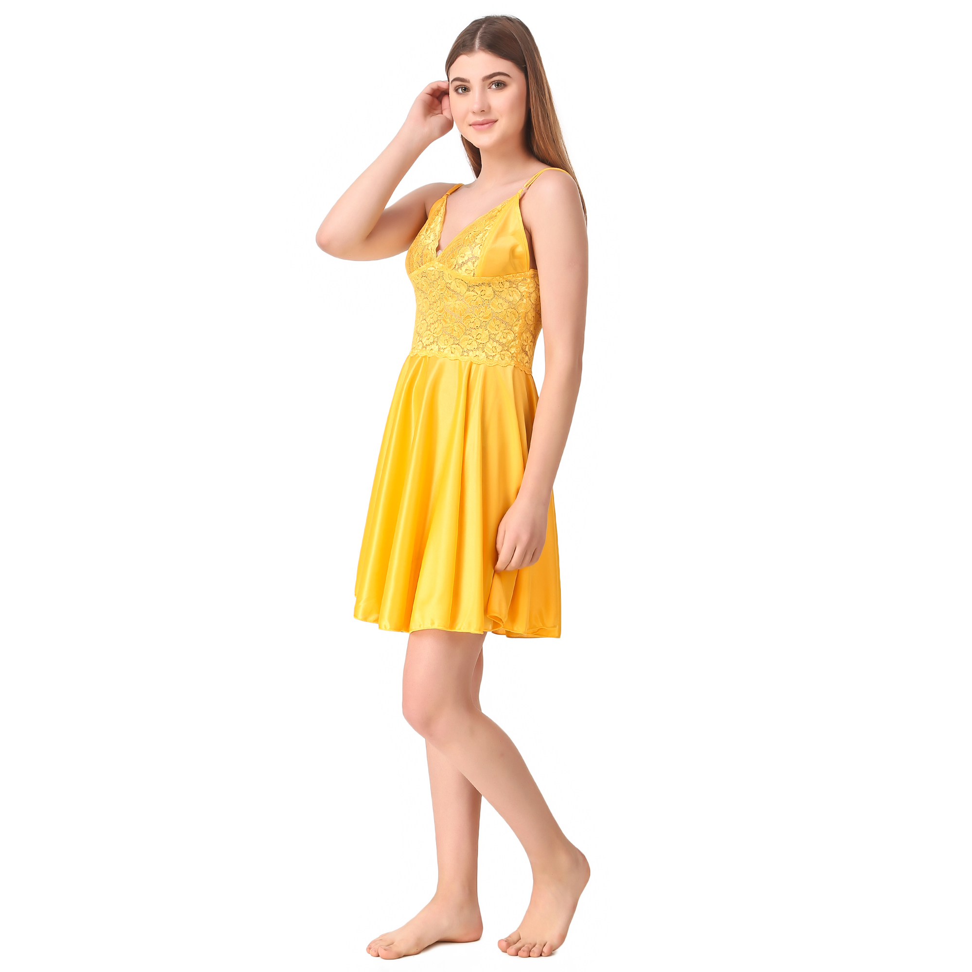 Buy Reposey Women's Satin Babydoll Nighty with Thong(Color-Yellow) Online @ â¹310 from ShopClues