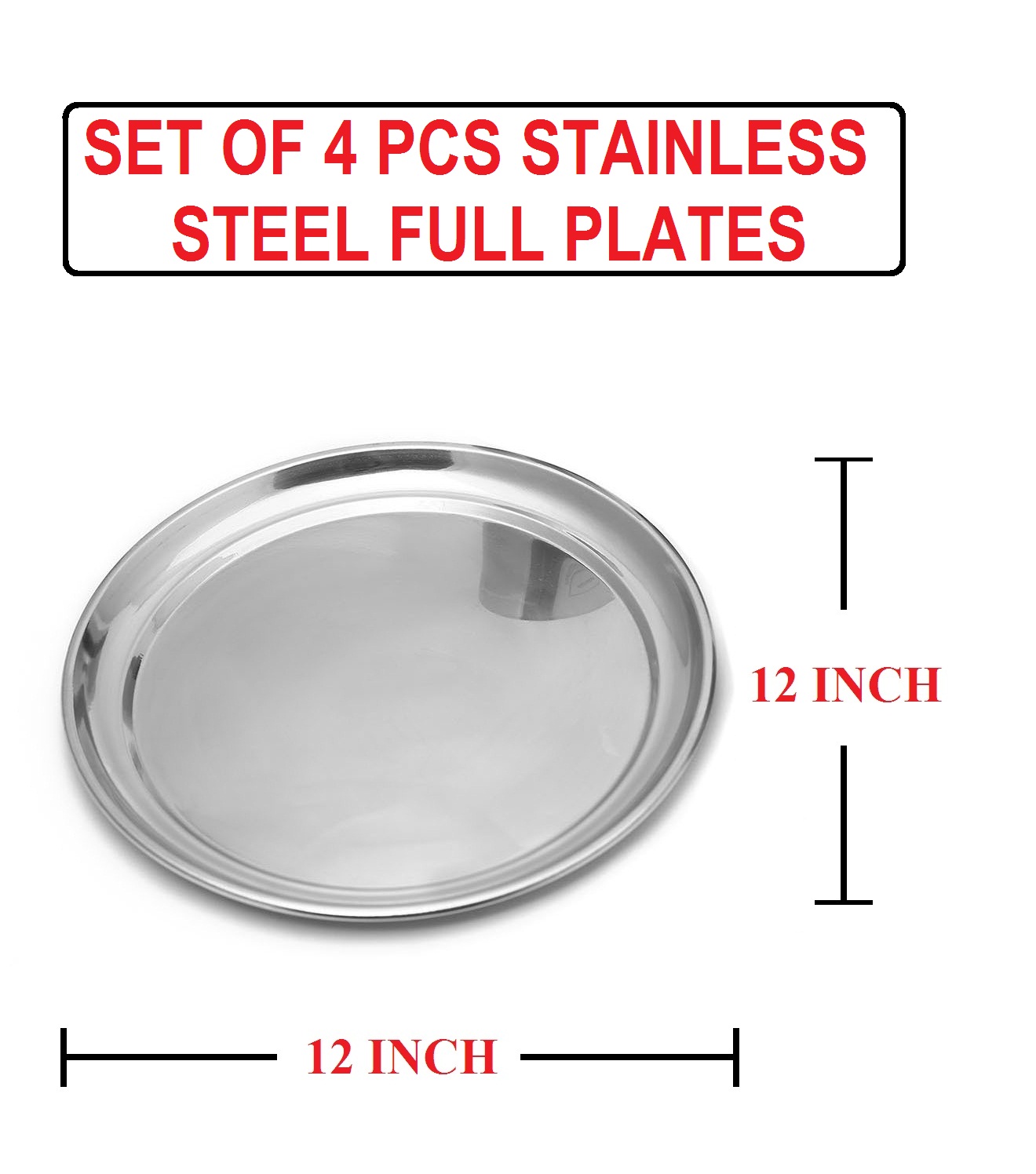 Buy AH Stainless Steel Heavy Guage Mirror Finish Dinner Plates - 12 ...