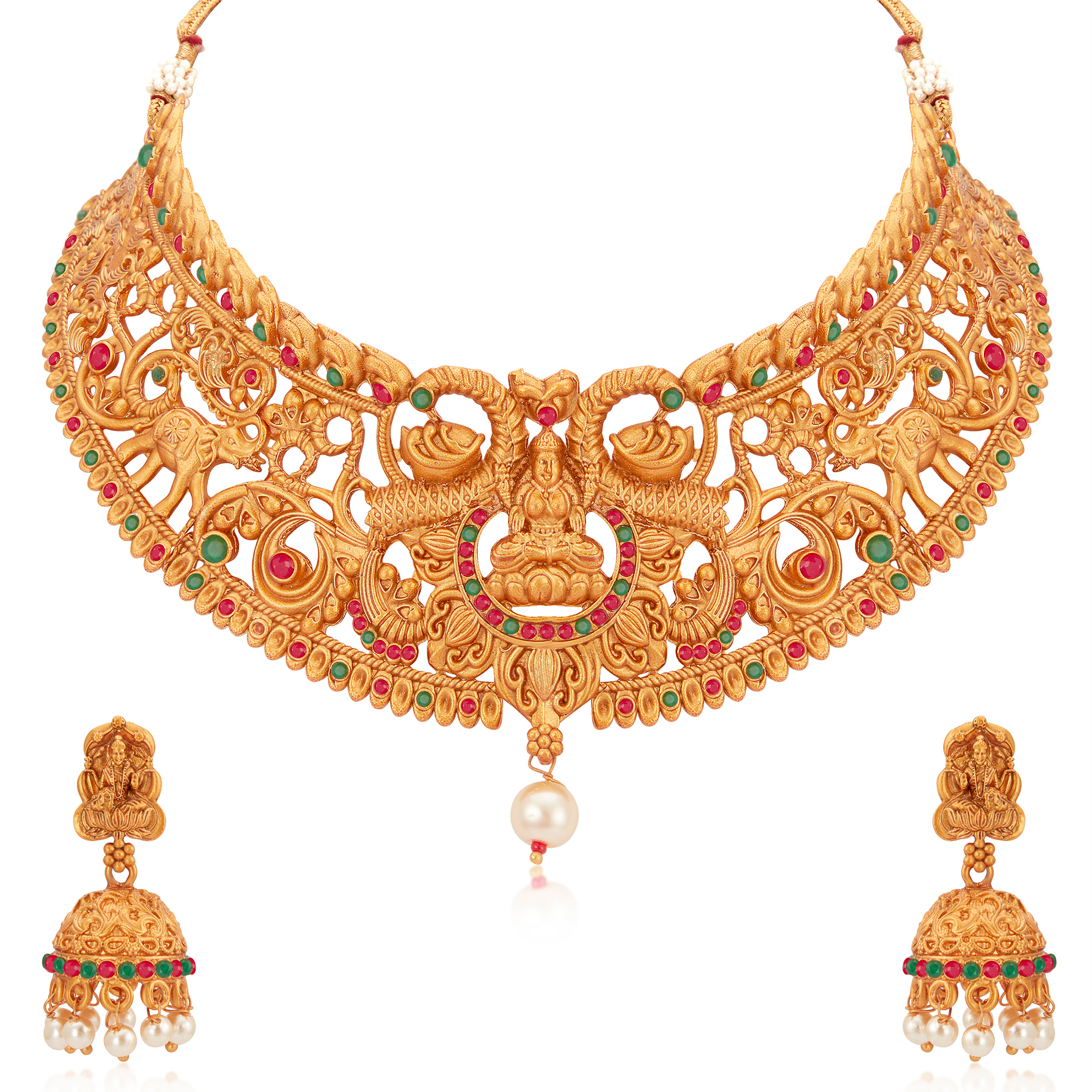 Buy Sukkhi Lavish Gold Plated Temple Choker Necklace Set for Women ...