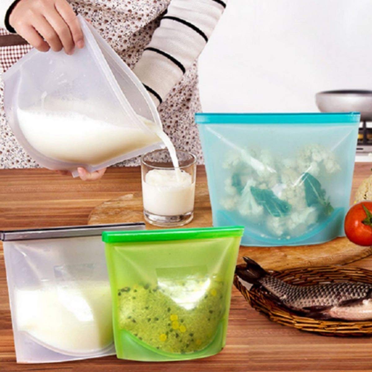 Buy Reusable Silicone Food Storage Bag Containers, Airtight Seal