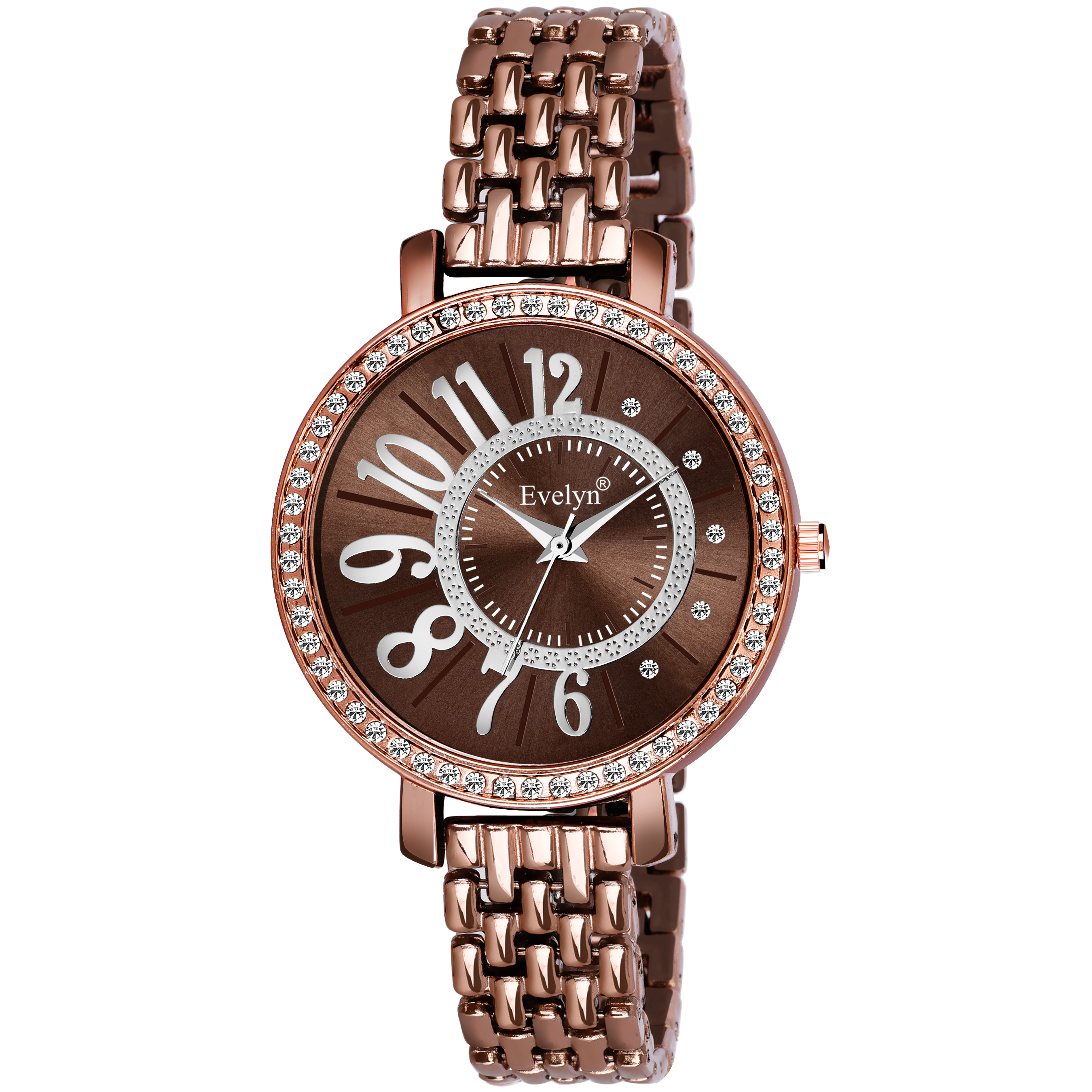 Evelyn Brown Dial and Brown Plated Stainless Steel Bracelet Wrist Watch for Women Watch for Girls Eve 866