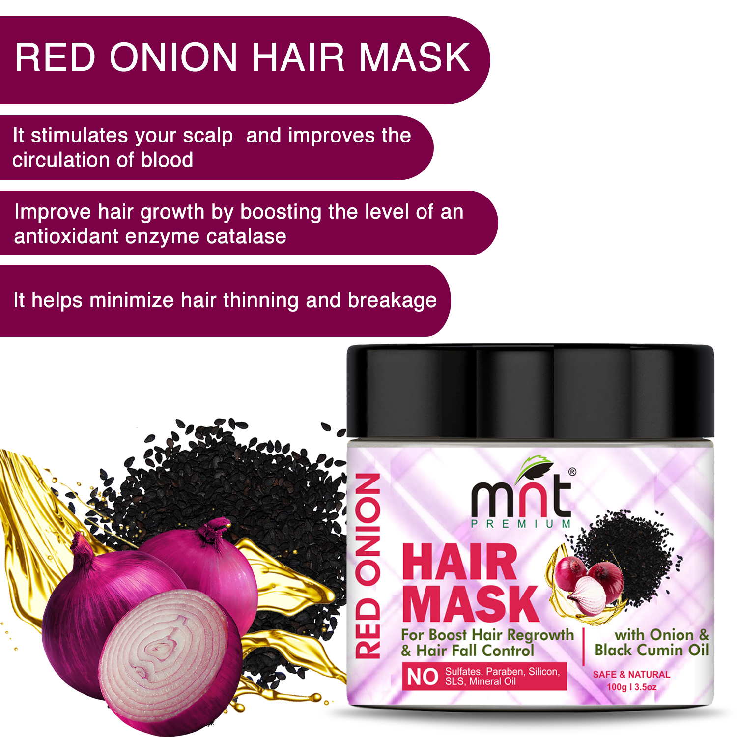 Buy MNT Red Onion Hair Mask with Onion Black Cumin Oil for Hair Fall