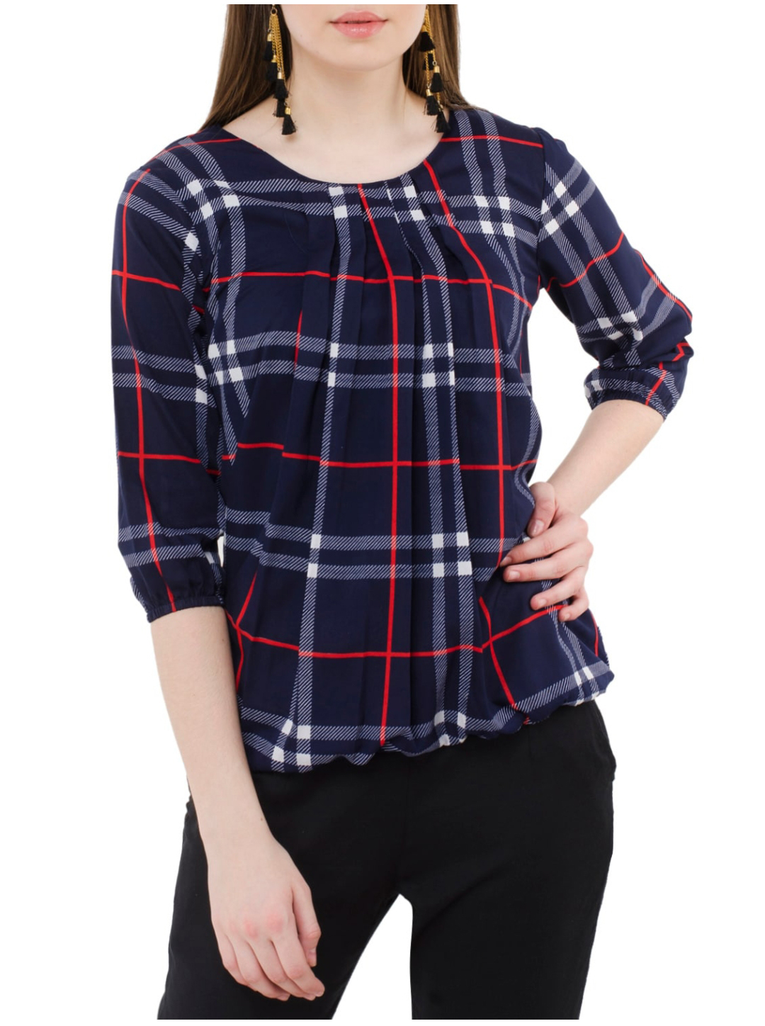 Buy Westchic Navy Blue Check Top Online @ ₹499 from ShopClues