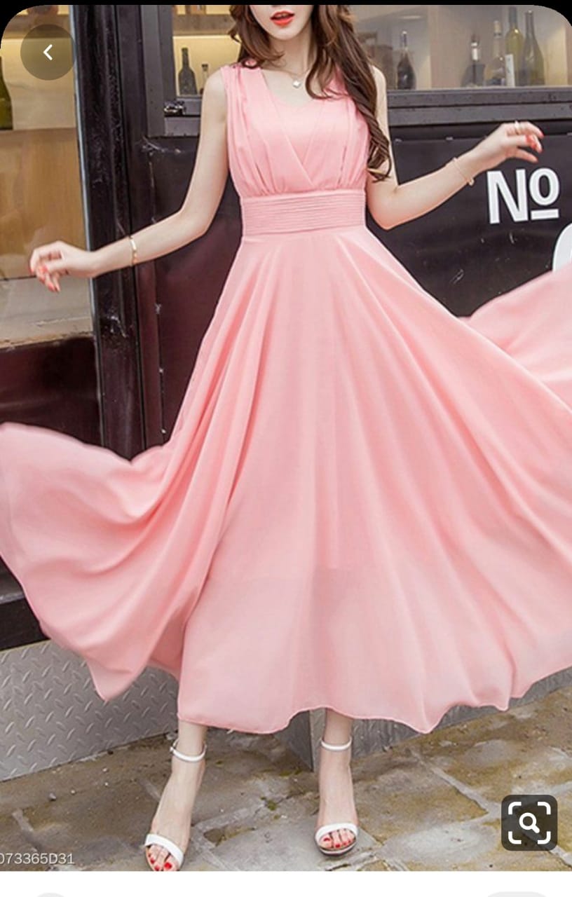 Pleated V-neck Cap Sleeve Stretch Satin Long Dress Peach