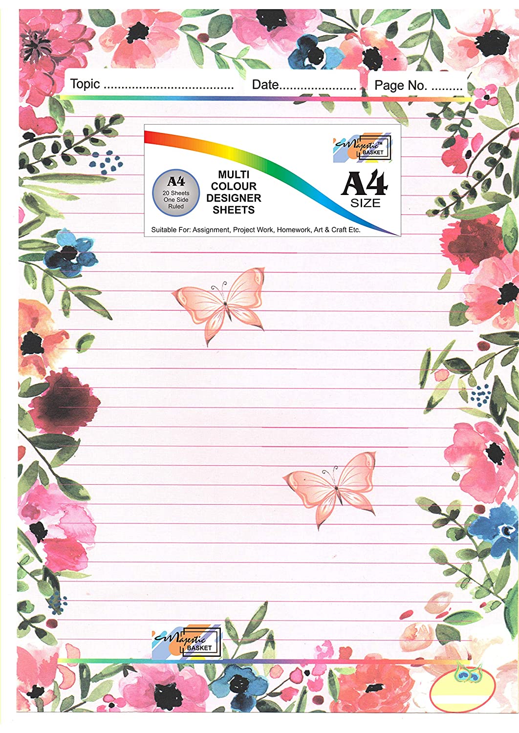 Buy Uc Collection A4 Designer Project Sheet 1 Side Ruled 100 Assorted Design Sheets Online 3454